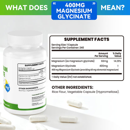 Magnesium Glycinate 400mg per Capsule – 240 Capsules – High Absorption Magnesium Supplement for Relaxation, Calmness & Muscle Support – Gentle on Stomach - Maple Wellness Supplements