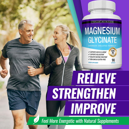 Magnesium Glycinate 525mg - High Absorption Chelated Magnesium Supplement Made with Pure Magnesium Glycinate - Supports Muscles, Sleep, Cramps, Recovery Bisglycinate - Maple Wellness Supplements
