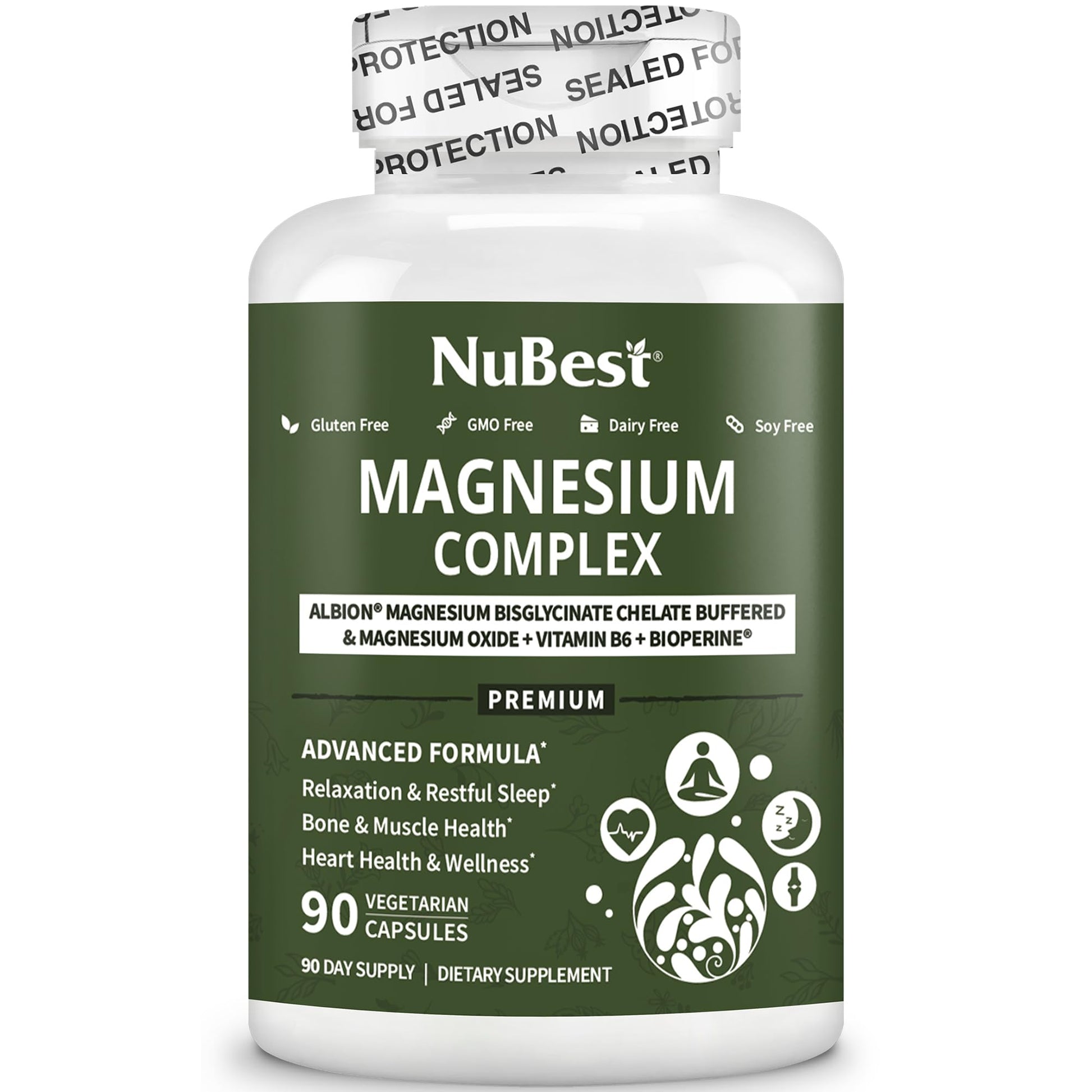Magnesium Glycinate Chelate Complex with Albion Magnesium Bisglycinate Chelate, Vitamin B6 & BioPerine for Bone, Muscle, Natural Sleep, - Maple Wellness Supplements