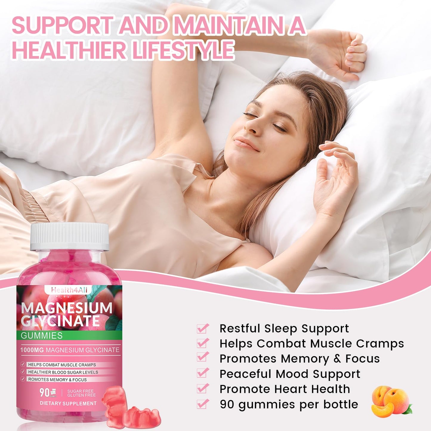 Magnesium Glycinate Gummies 1000mg, High Absorption Sugar Free Magnesium Potassium Supplement for Relaxation - Maple Wellness Supplements