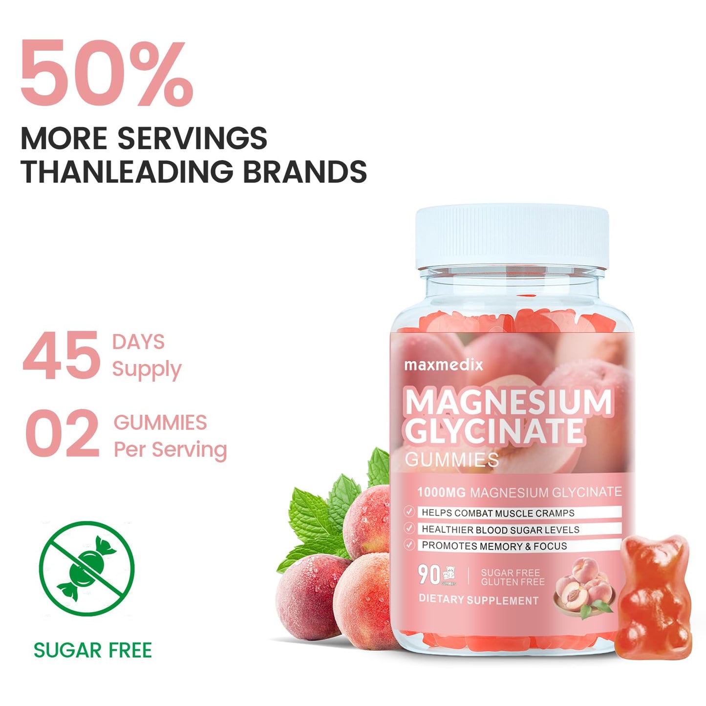 Magnesium Glycinate Gummies 1000mg, Sugar Free Magnesium Potassium Supplements Chewable for Adults with L-Threonate for Sleep - Maple Wellness Supplements