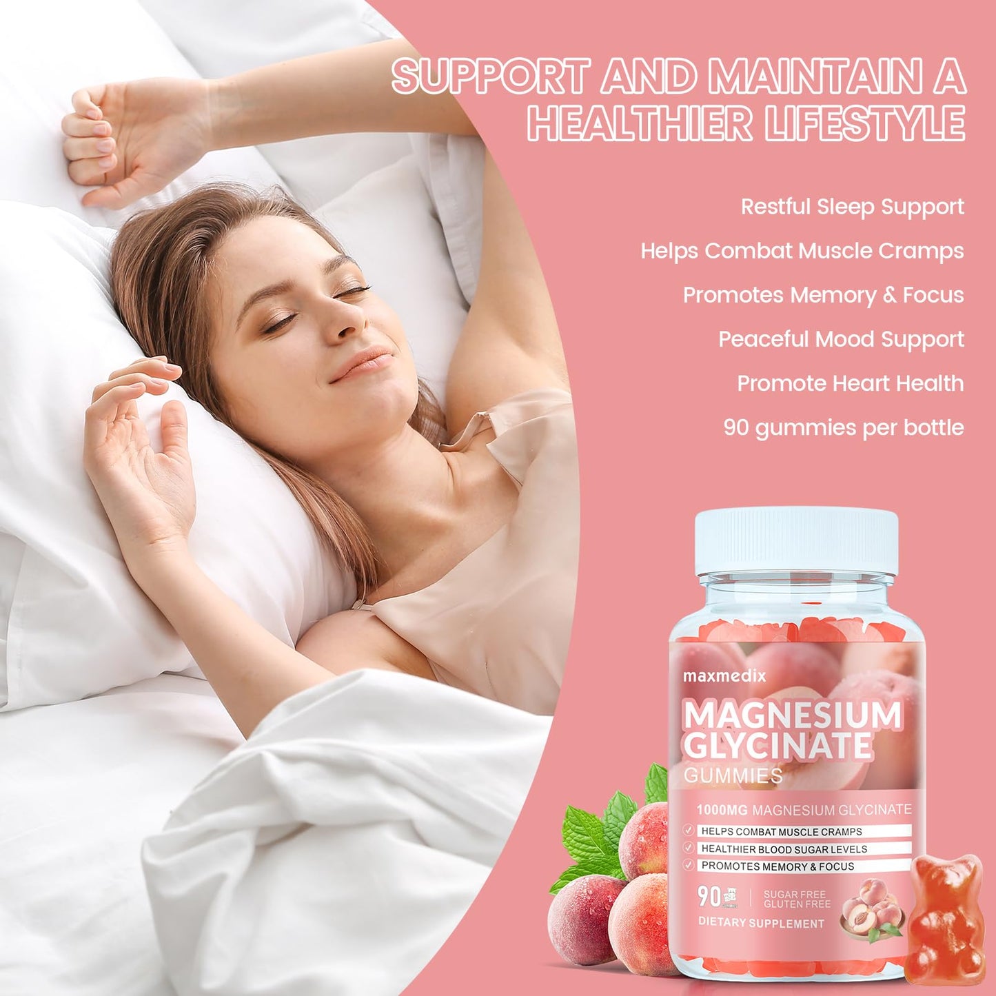 Magnesium Glycinate Gummies 1000mg, Sugar Free Magnesium Potassium Supplements Chewable for Adults with L-Threonate for Sleep - Maple Wellness Supplements