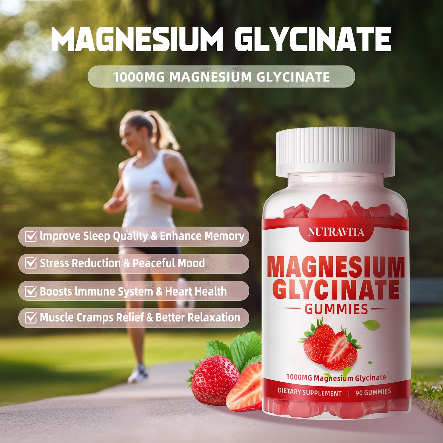 Magnesium Glycinate Gummies 1000mg with Magnesium L-Threonate,Chelated Magnesium Potassium Complex Supplement with VitD, B6, CoQ10, Calcium,Supports for Memory - Maple Wellness Supplements