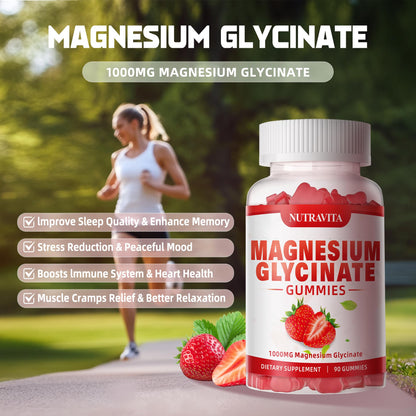 Magnesium Glycinate Gummies 1000mg with Magnesium L-Threonate,Chelated Magnesium Potassium Complex Supplement with VitD, B6, CoQ10, Calcium,Supports for Memory - Maple Wellness Supplements