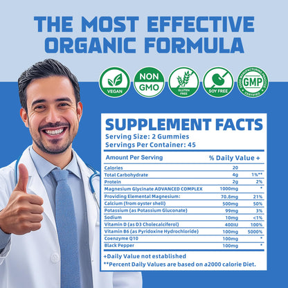 Magnesium Glycinate Gummies 1000mg with Magnesium L-Threonate,Chelated Magnesium Potassium Complex Supplement with VitD, B6, CoQ10, Calcium,Supports for Memory - Maple Wellness Supplements