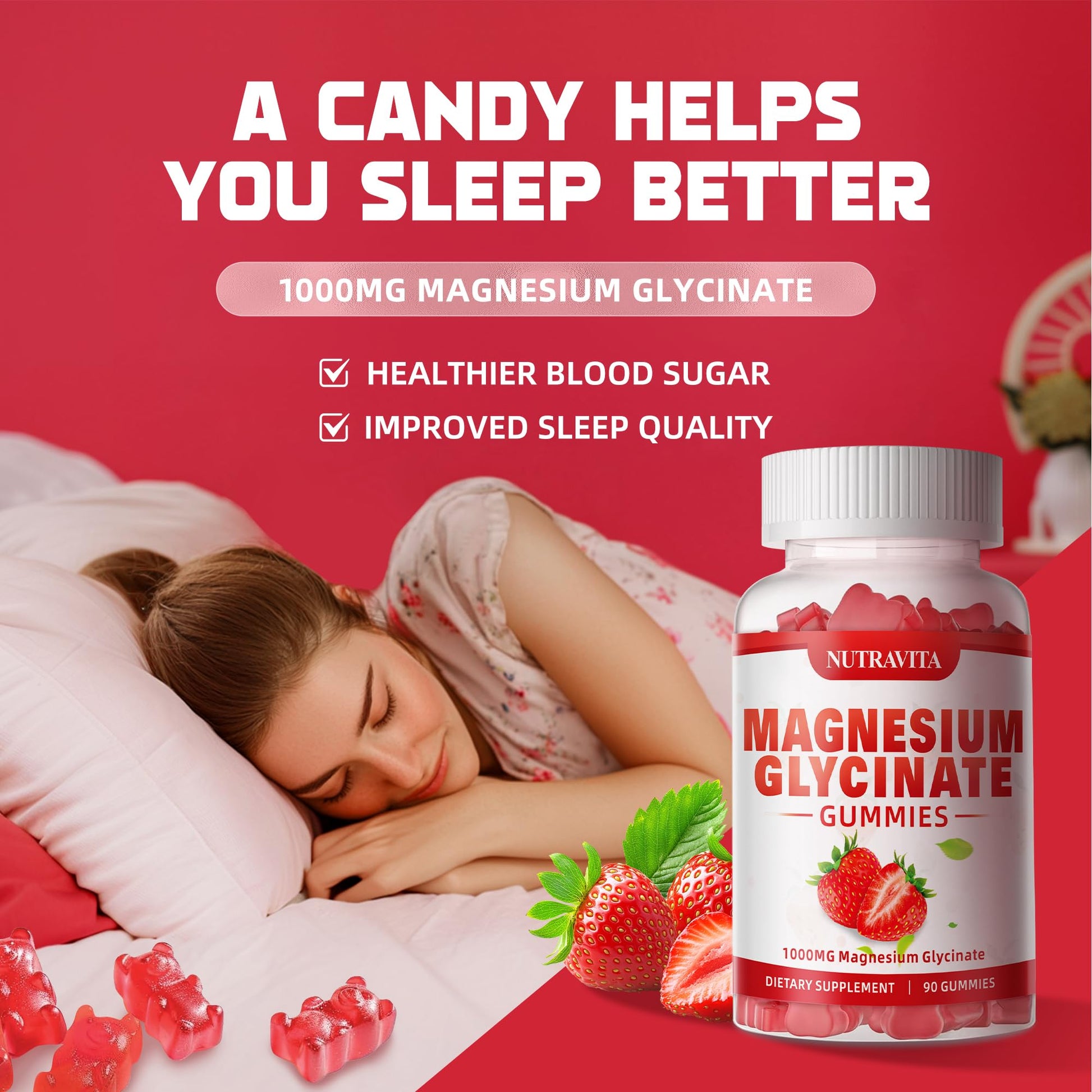 Magnesium Glycinate Gummies 1000mg with Magnesium L-Threonate,Chelated Magnesium Potassium Complex Supplement with VitD, B6, CoQ10, Calcium,Supports for Memory - Maple Wellness Supplements