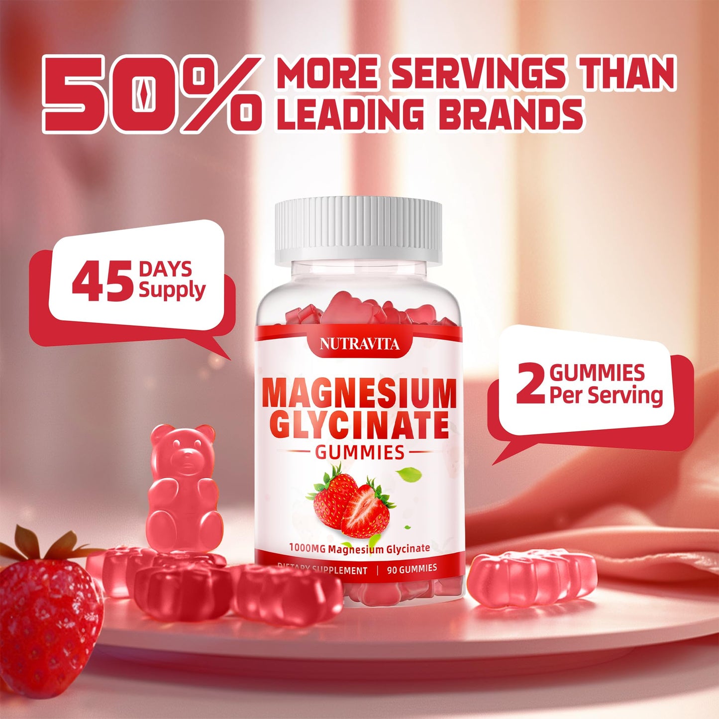 Magnesium Glycinate Gummies 1000mg with Magnesium L-Threonate,Chelated Magnesium Potassium Complex Supplement with VitD, B6, CoQ10, Calcium,Supports for Memory - Maple Wellness Supplements