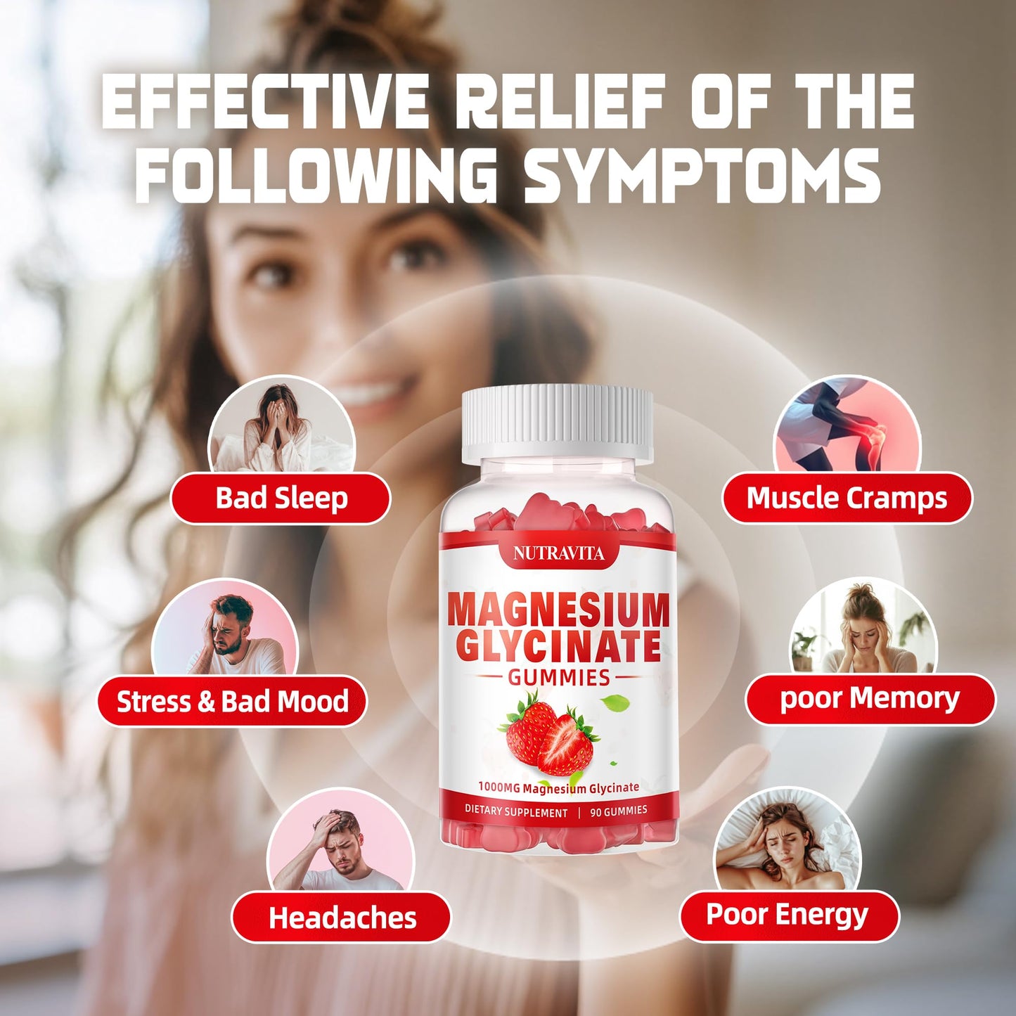 Magnesium Glycinate Gummies 1000mg with Magnesium L-Threonate,Chelated Magnesium Potassium Complex Supplement with VitD, B6, CoQ10, Calcium,Supports for Memory - Maple Wellness Supplements