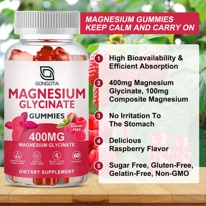 Magnesium Glycinate Gummies 400 mg with 100 mg Composite magnesium - Chelated Magnesium Potassium Supplement with Vitamin D, B6 Supports Calm, Sleep, Memory & Muscle - Maple Wellness Supplements