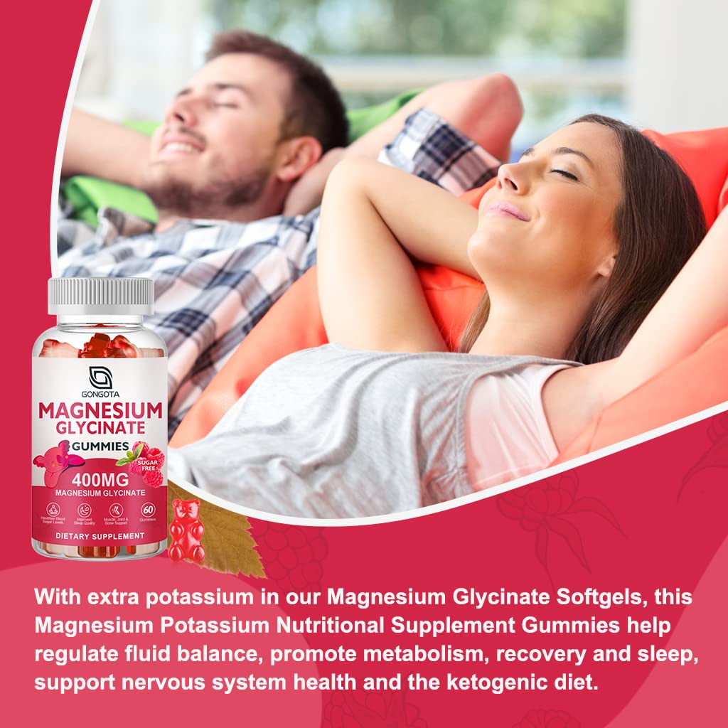 Magnesium Glycinate Gummies 400 mg with 100 mg Composite magnesium - Chelated Magnesium Potassium Supplement with Vitamin D, B6 Supports Calm, Sleep, Memory & Muscle Cramps,Sugar Free - 120 Gummies - Maple Wellness Supplements