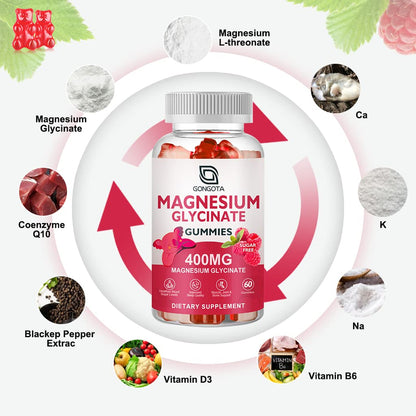 Magnesium Glycinate Gummies 400 mg with 100 mg Composite magnesium - Chelated Magnesium Potassium Supplement with Vitamin D, B6 Supports Calm, Sleep, Memory & Muscle Cramps,Sugar Free - 120 Gummies - Maple Wellness Supplements