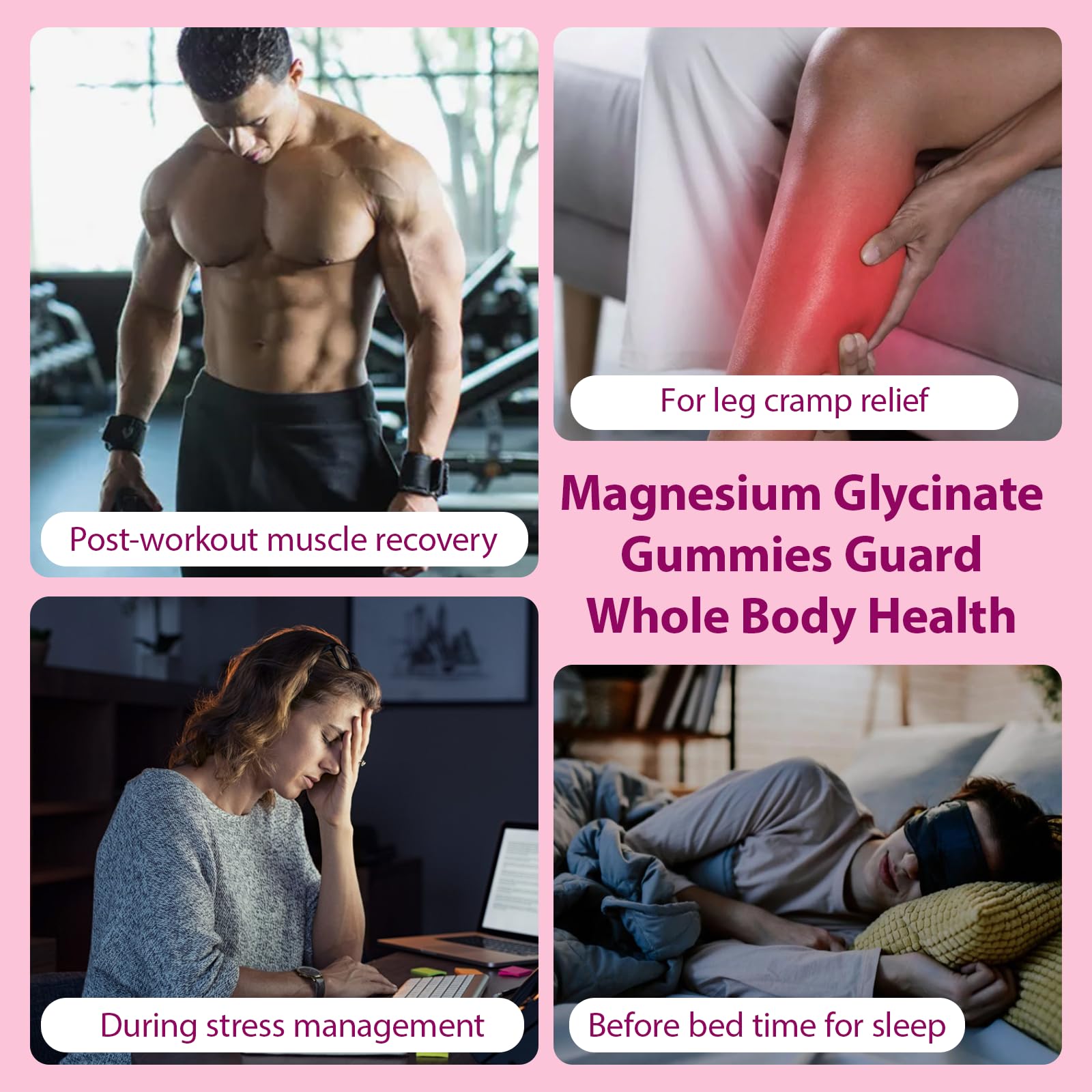 Magnesium Glycinate Gummies 400mg, Chewable Sugar Free Magnesium Supplement with Magnesium Glycinate, Magnesium Malate and Protein for Sleep, Relaxation, Brain & Muscle - Vegan (60 Count, Raspberry) - Maple Wellness Supplements
