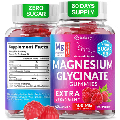 Magnesium Glycinate Gummies 400mg, Muscle Support and Relaxation, Magnesium Supplement for Women, Men and Kids, High Absorption, Sugar Free, - Maple Wellness Supplements