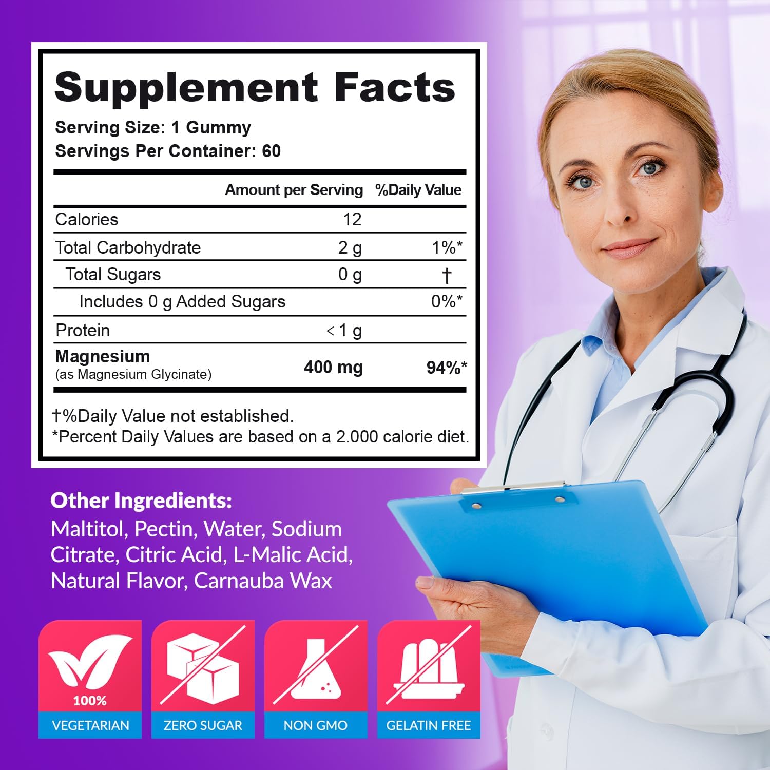 Magnesium Glycinate Gummies 400mg, Muscle Support and Relaxation, Magnesium Supplement for Women, Men and Kids, High Absorption, Sugar Free, - Maple Wellness Supplements