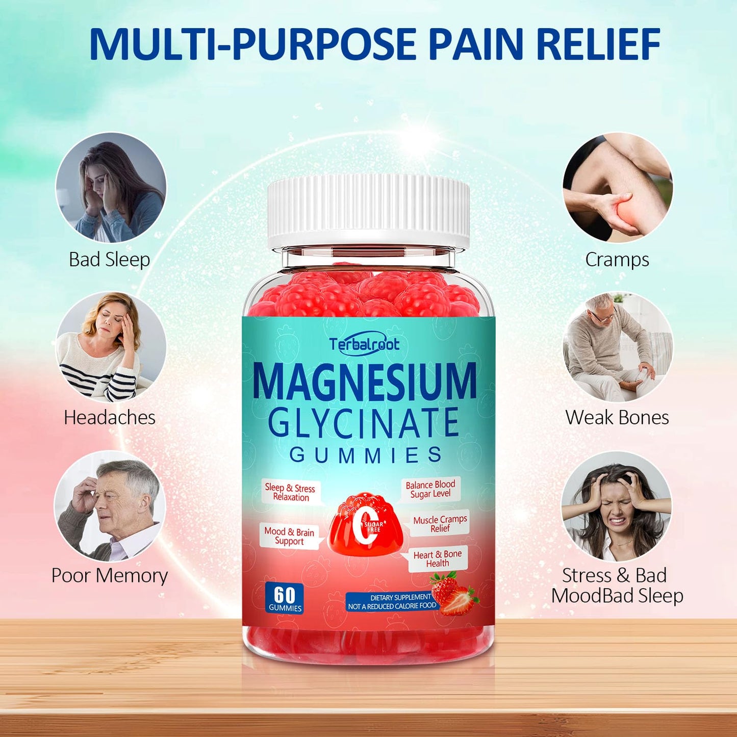 Magnesium Glycinate Gummies 400mg, Sleep & Relaxation Support, Sugar Free Vegan Magnesium Gummies for Adults Magnesium Supplements for Muscle Cramps, Stress Relief, Calm Mood,High Absorption, 60 Count - Maple Wellness Supplements