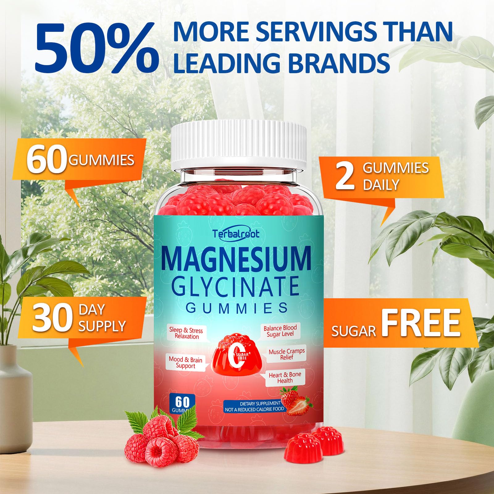 Magnesium Glycinate Gummies 400mg, Sleep & Relaxation Support, Sugar Free Vegan Magnesium Gummies for Adults Magnesium Supplements for Muscle Cramps, Stress Relief, Calm Mood,High Absorption, 60 Count - Maple Wellness Supplements
