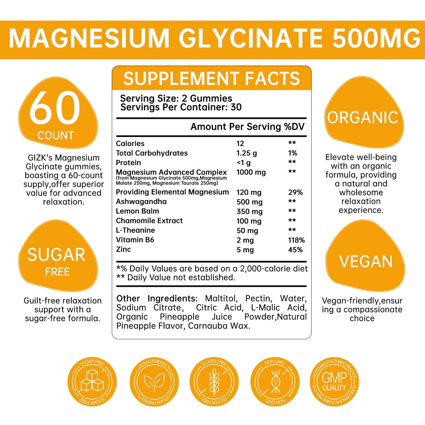 Magnesium Glycinate Gummies 500mg – Sugar Free Magnesium Gummies for Sleep, Stress, Muscle & Nerve Support – for Adults & Kids 4+, Vegan, - Maple Wellness Supplements