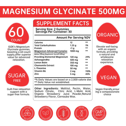 Magnesium Glycinate Gummies 500mg – Sugar Free Magnesium Gummies with L-Theanine - Sleep, Calm, Stress Relief for Adults & Kids 4+ - Maple Wellness Supplements
