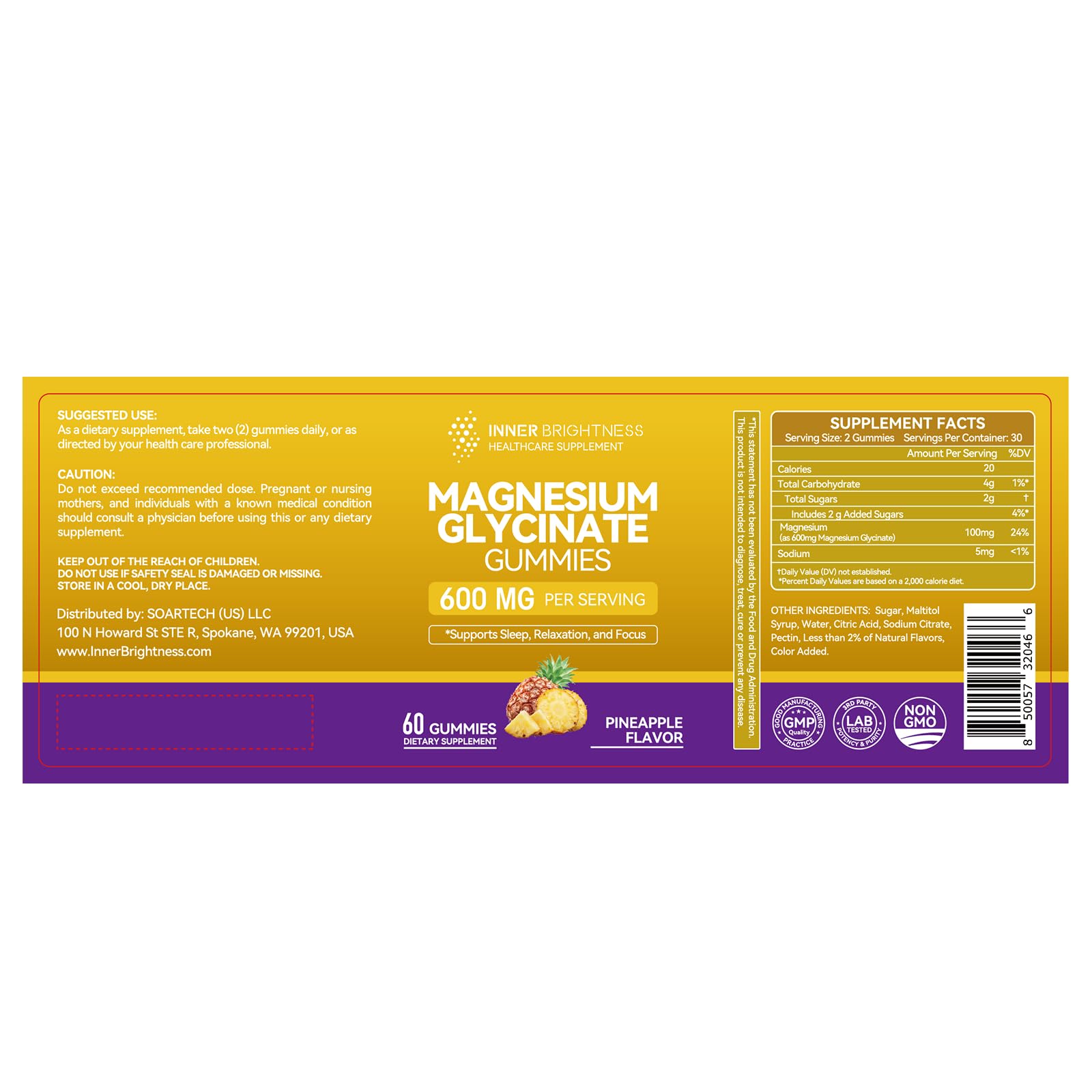 Magnesium Glycinate Gummies 600mg, Non-GMO, Gluten-Free, Magnesium Gummies for Adults & Kids, Sleep, Relaxation & Focus - Maple Wellness Supplements