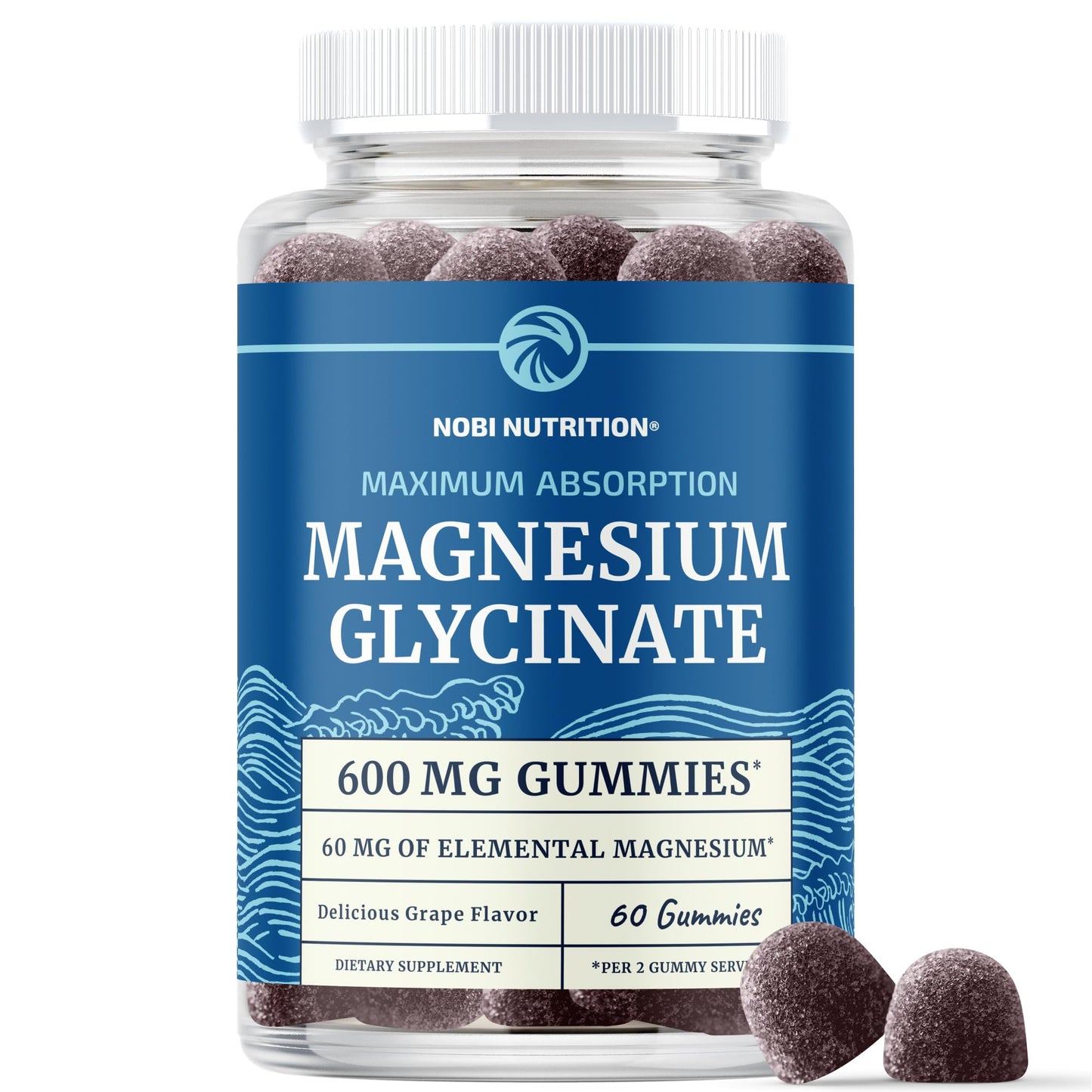 Magnesium Glycinate Gummies 600MG | Sleep, Calm & Relaxation Support | 60MG Elemental Mag Per Serving | Grape Flavor, Gluten-Free | High Absorption Magnesium Gummies for Women, Men & Family | 60 Ct - Maple Wellness Supplements