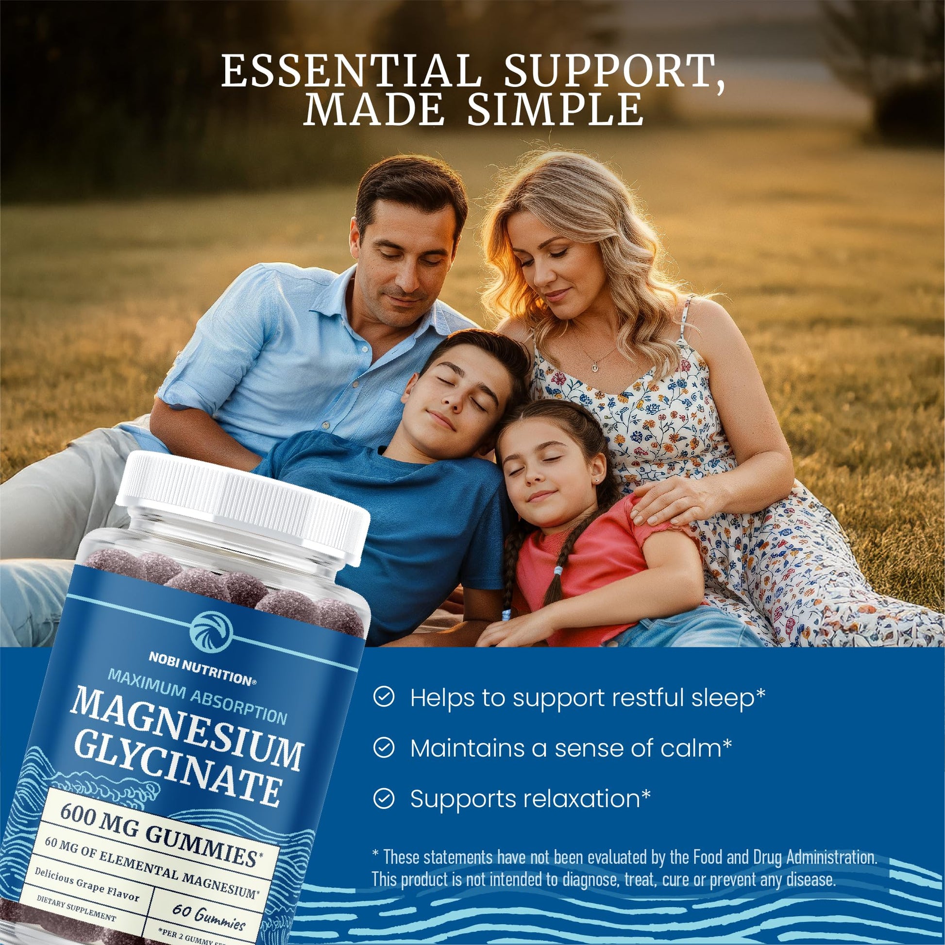 Magnesium Glycinate Gummies 600MG | Sleep, Calm & Relaxation Support | 60MG Elemental Mag Per Serving | Grape Flavor, Gluten-Free | High Absorption Magnesium Gummies for Women, Men & Family | 60 Ct - Maple Wellness Supplements