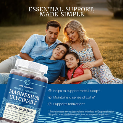 Magnesium Glycinate Gummies 600MG | Sleep, Calm & Relaxation Support | 60MG Elemental Mag Per Serving | Grape Flavor, Gluten-Free | High Absorption Magnesium Gummies for Women, Men & Family | 60 Ct - Maple Wellness Supplements