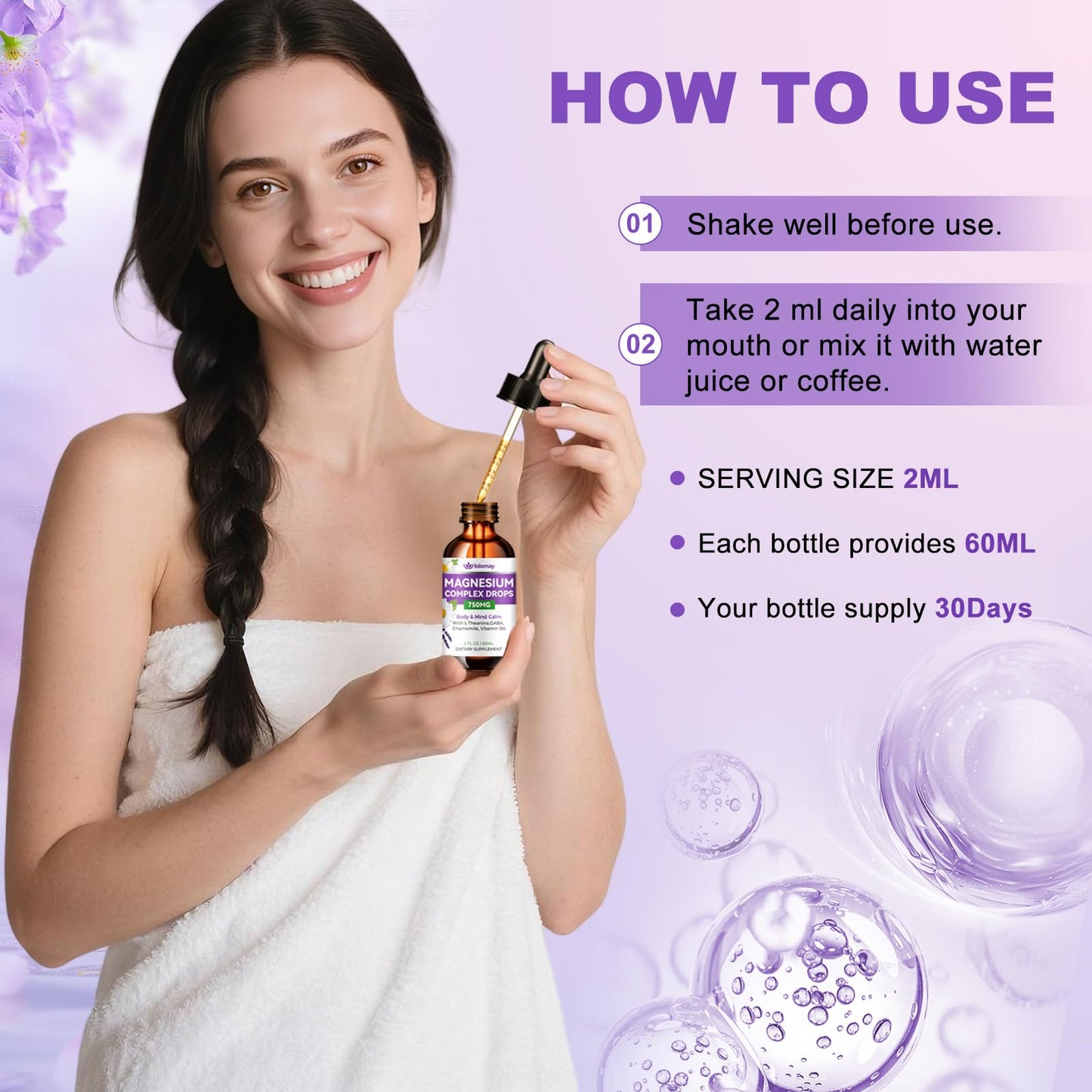 Magnesium Glycinate Liquid Drops for Women & Men, Triple Calm Magnesium Complex Supplement with L-Threonate, Malate, L-Theanine for Kids Adults Calm, Sleep & Mood, Sugar-Free, Natural Flavor, 2 fl oz - Maple Wellness Supplements