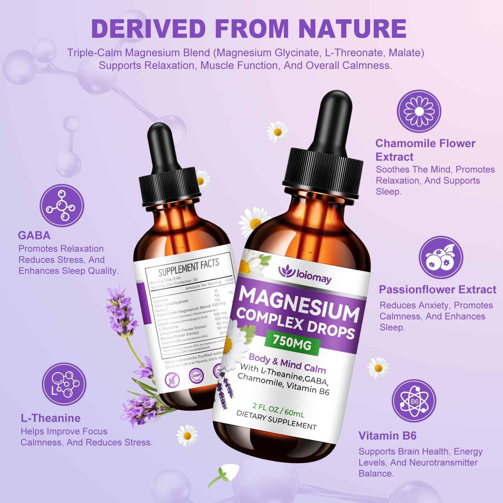 Magnesium Glycinate Liquid Drops for Women & Men, Triple Calm Magnesium Complex Supplement with L-Threonate, Malate, L-Theanine for Kids Adults Calm, Sleep & Mood, Sugar-Free, Natural Flavor, 2 fl oz - Maple Wellness Supplements