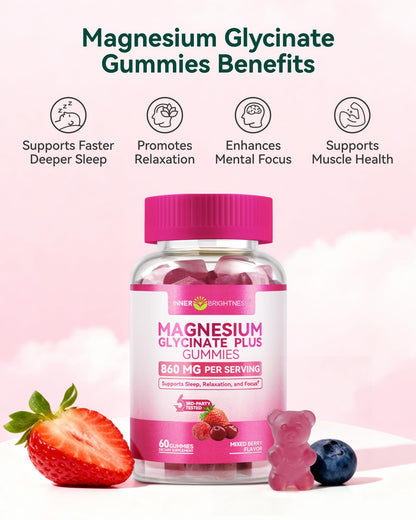 Magnesium Glycinate Plus Gummies 860mg, Sugar-Free, Non-GMO, Gluten-Free, Magnesium Gummies for Adults & Kids, Sleep - Maple Wellness Supplements