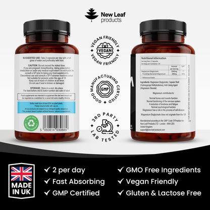 Magnesium Glycinate Supplements - 1040mg of Magnesium - 120 High Strength Capsules - Maple Wellness Supplements