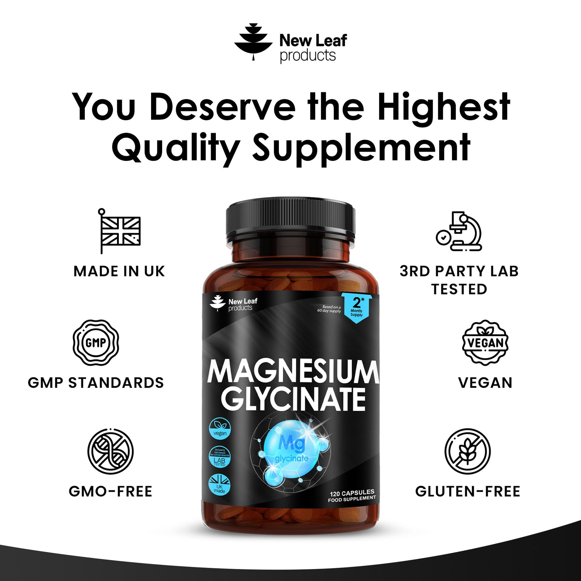 Magnesium Glycinate Supplements - 1040mg of Magnesium - 120 High Strength Capsules - Maple Wellness Supplements