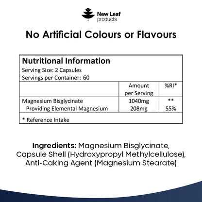 Magnesium Glycinate Supplements - 1040mg of Magnesium - 120 High Strength Capsules - Maple Wellness Supplements
