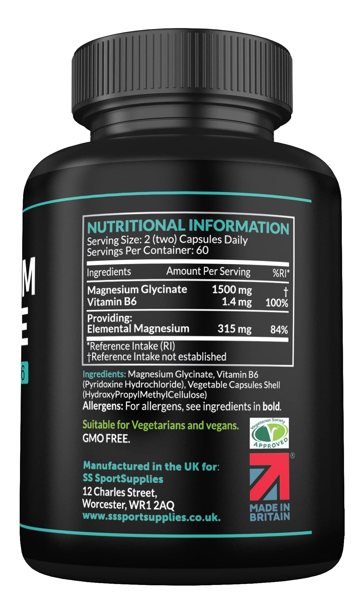 Magnesium Glycinate Supplements & Vitamin B6 - 120 High Strength Capsules - Maple Wellness Supplements