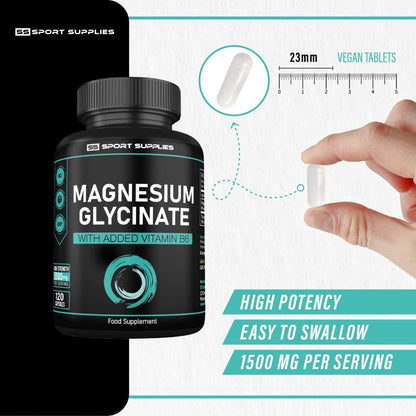 Magnesium Glycinate Supplements & Vitamin B6 - 120 High Strength Capsules - Maple Wellness Supplements