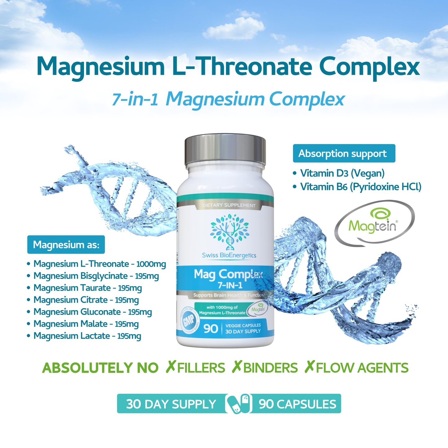 Magnesium L-Threonate Complex 7-in-1 with 1000mg of Magtein Plus Magnesium as Bisglycinate, Taurate, Citrate, Gluconate, Malate & Lactate - Supports Sleep - Vegan, US Made and No Artificial Nasties - Maple Wellness Supplements