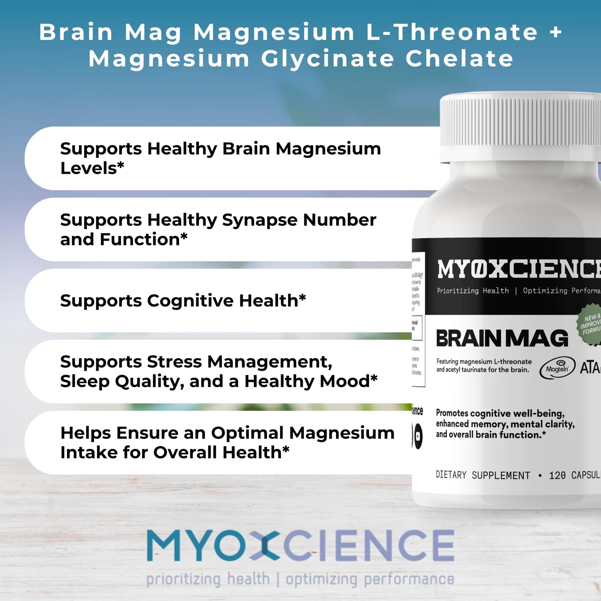 Magnesium L-Threonate + Mag Acetyl-Taurate (ATA Mag) + Mag Glycinate | Promotes Cognitive Well-Being, Enhanced Memory, Mental Clarity and Overall Brain Function | 120 Capsules - Maple Wellness Supplements