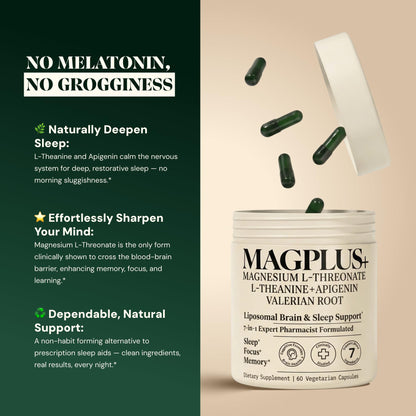 Magnesium L-Threonate with Apigenin, Valerian Root & L-Theanine – No Melatonin Restful Sleep & Brain Supplement – Clinically Studied 7-Ingredient Formula - Maple Wellness Supplements