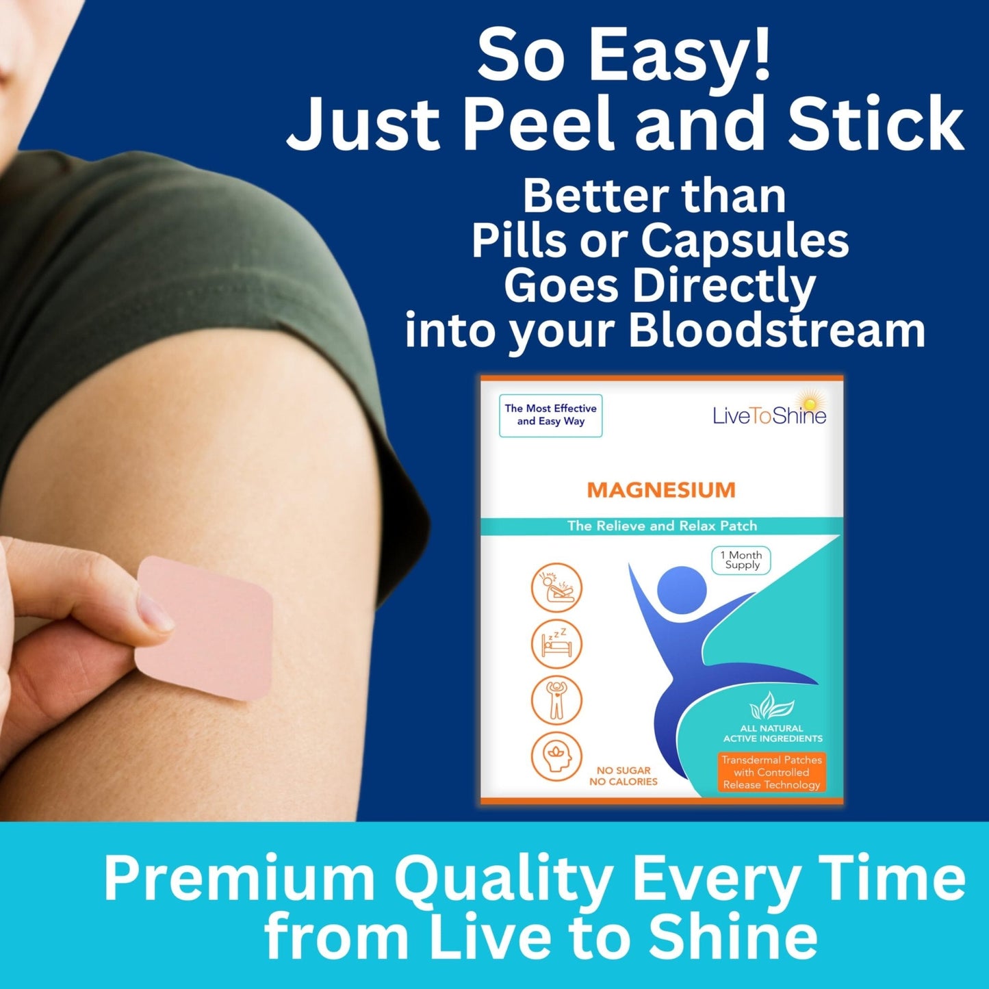Magnesium Patches for Men and Women - Sleep Support & Relaxation, Muscle Recovery, Nerve Function - USA Made - 30 Premium Fast-Acting, Slow-Release Patches - Live To Shine - Maple Wellness Supplements