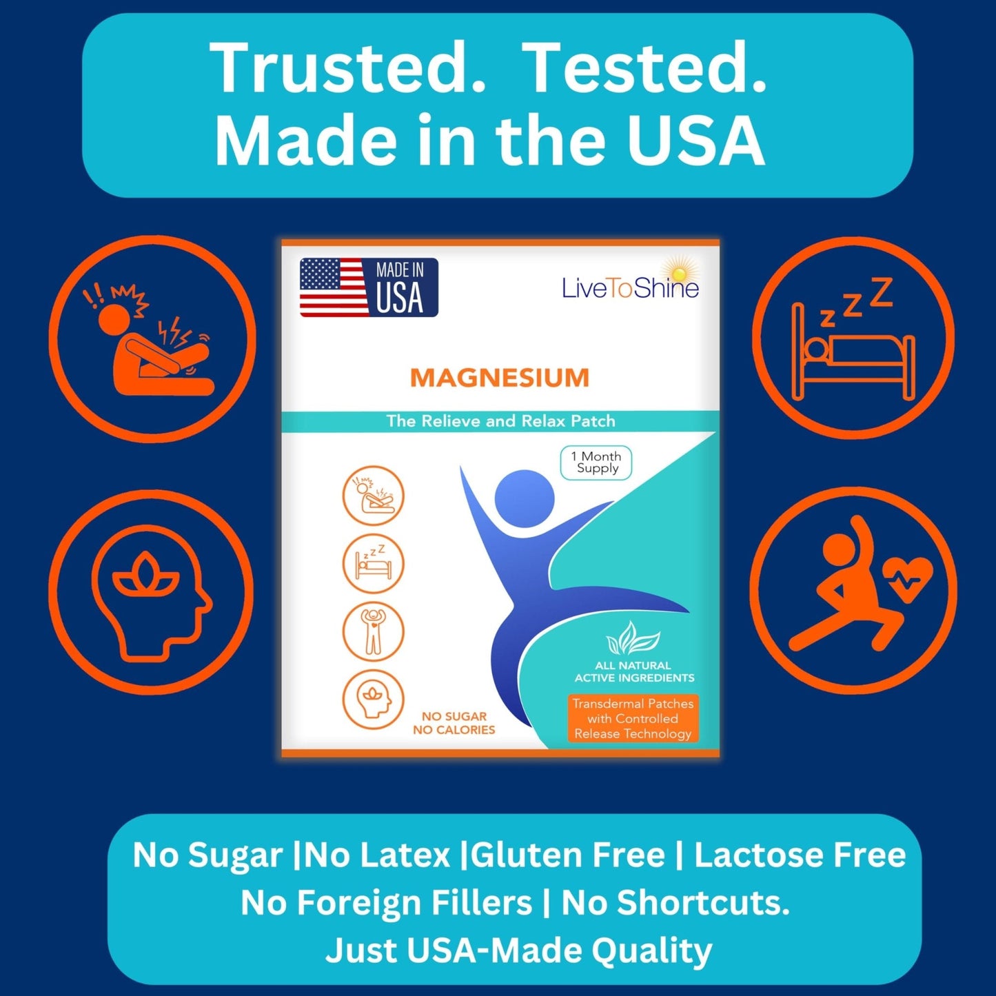 Magnesium Patches for Men and Women - Sleep Support & Relaxation, Muscle Recovery, Nerve Function - USA Made - 30 Premium Fast-Acting, Slow-Release Patches - Live To Shine - Maple Wellness Supplements