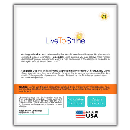 Magnesium Patches for Men and Women - Sleep Support & Relaxation, Muscle Recovery, Nerve Function - USA Made - 30 Premium Fast-Acting, Slow-Release Patches - Live To Shine - Maple Wellness Supplements