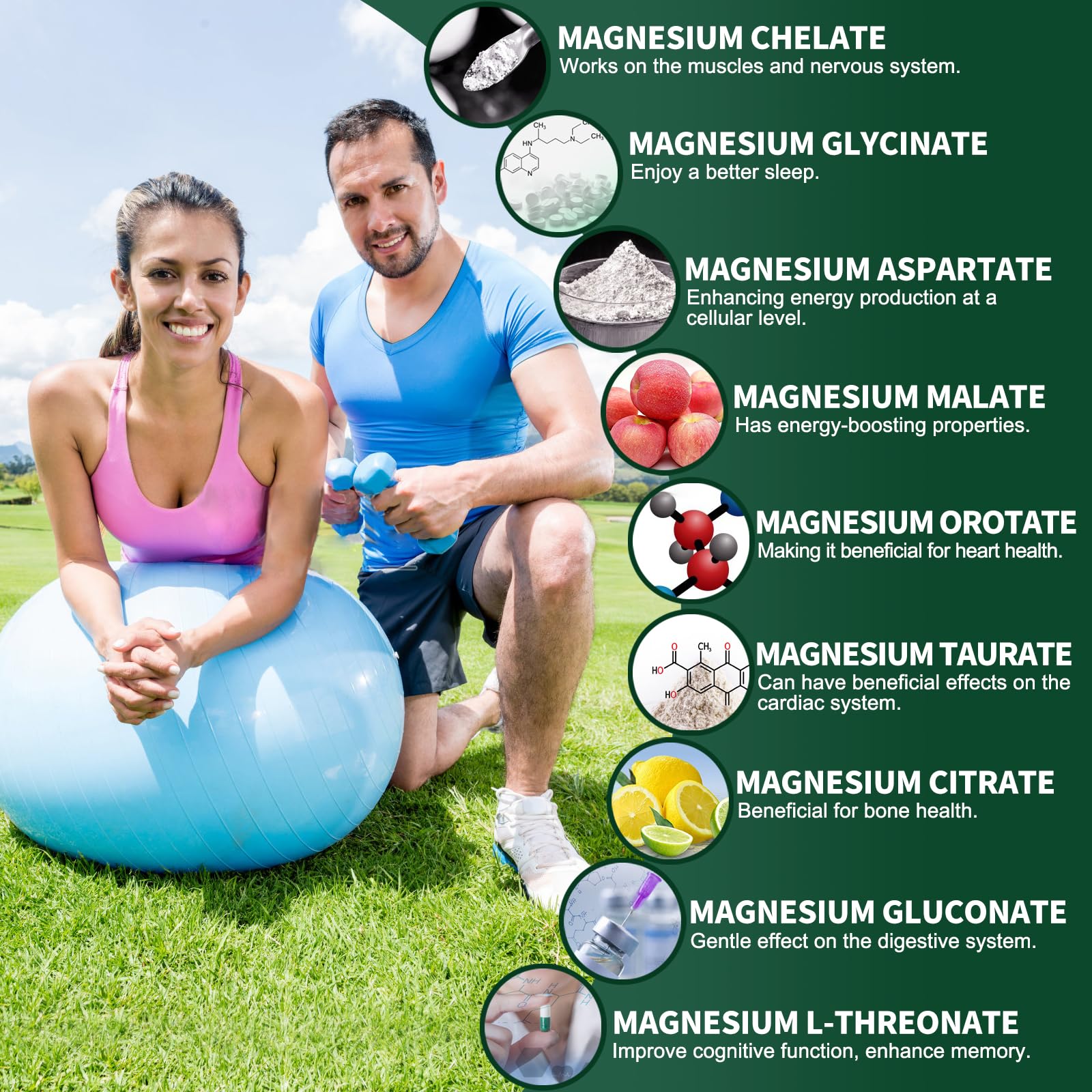 Magnesium Supplement with 9 Forms of High Absorption Magnesium Glycinate, L-threonate, Citrate, Malate and More for Muscle, Brain Support, Non-GMO, Gluten & Soy Free, 60 Capsules - Maple Wellness Supplements