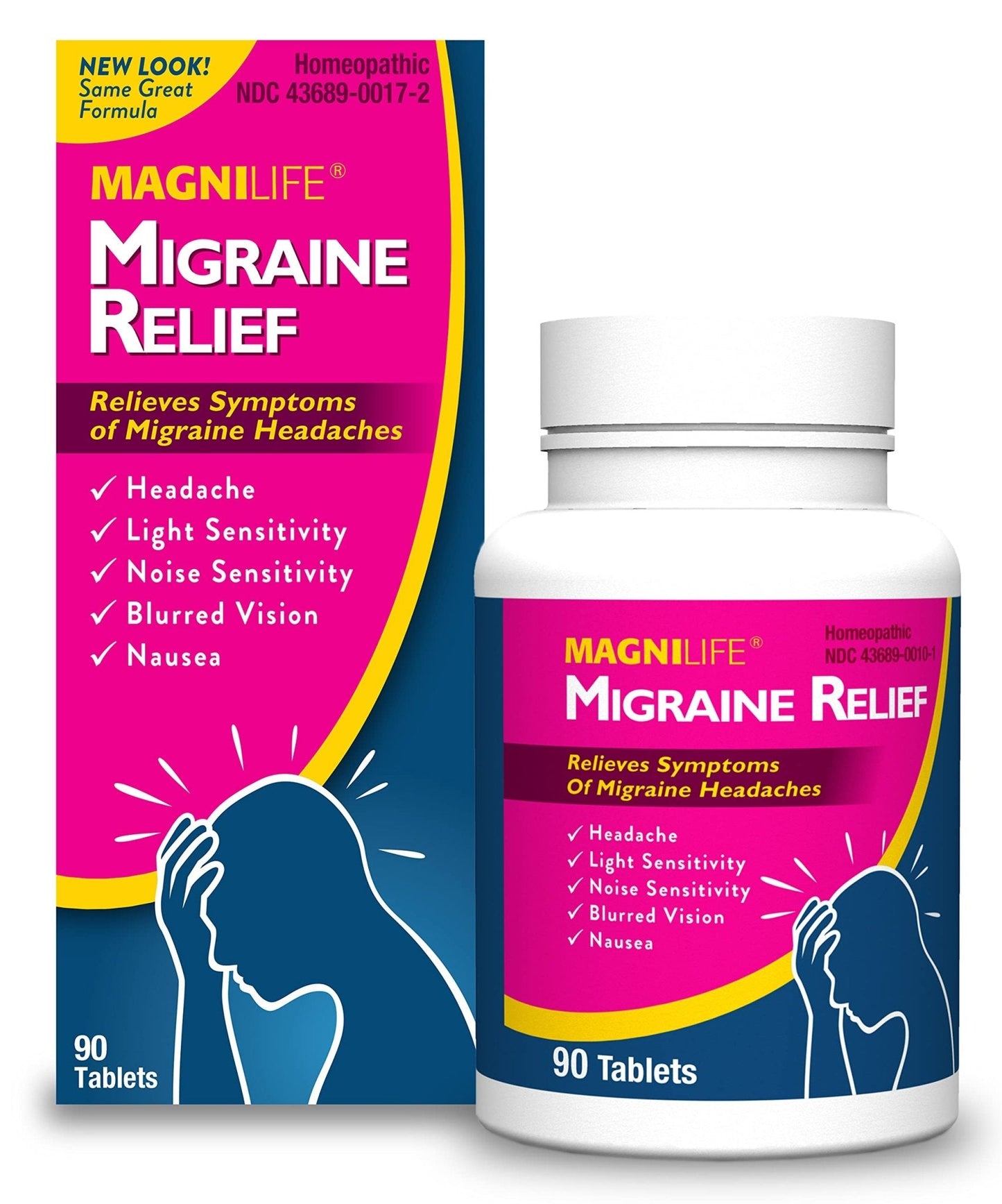 MagniLife Migraine Relief, Non-Habit Forming, 90 Homeopathic Tablets, Migraine Medicine for Light & Sound Sensitivity, Nausea, Blurred Vision & Pressure, Quick-Dissolve Headache Pain Relief - Maple Wellness Supplements