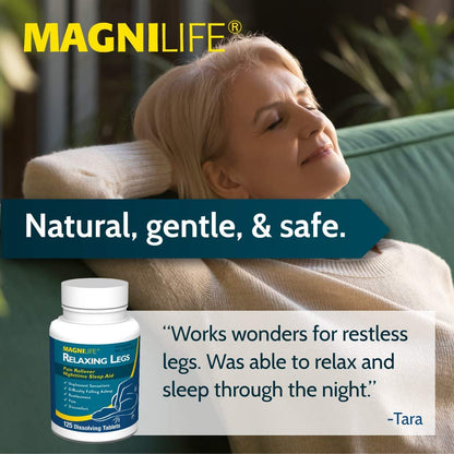 MagniLife Relaxing Legs 125 Count Quick Dissolve Tablets Relaxing Leg Cream PM 4oz Jar Restless Legs - Maple Wellness Supplements