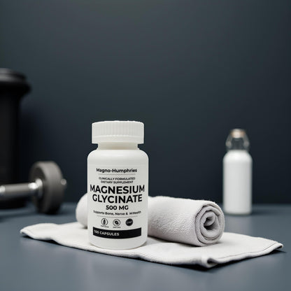 Magno-Humphries Magnesium Glycinate 500 mg - 100 Capsules | Gentle Chelated Form | Muscle, Nerve & Bone Support | Dietary Supplement | GMP Manufactured in The USA - Maple Wellness Supplements