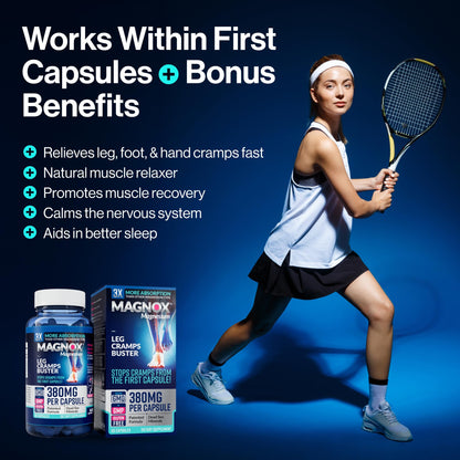 MAGNOX® Buster | Patented Clinically Tested 380mg Magnesium Supplement for Spasms & Leg Cramps at Night | One Capsule a Day for Almost Full Dosage | 3X More Absorption | Dead Sea Minerals (60 Caps) - Maple Wellness Supplements
