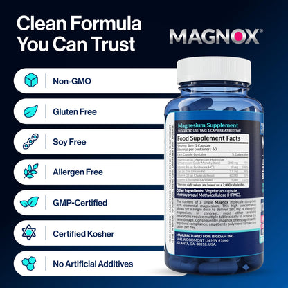 MAGNOX® Buster | Patented Clinically Tested 380mg Magnesium Supplement for Spasms & Leg Cramps at Night | One Capsule a Day for Almost Full Dosage | 3X More Absorption | Dead Sea Minerals (60 Caps) - Maple Wellness Supplements