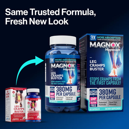 MAGNOX® Buster | Patented Clinically Tested 380mg Magnesium Supplement for Spasms & Leg Cramps at Night | One Capsule a Day for Almost Full Dosage | 3X More Absorption | Dead Sea Minerals (60 Caps) - Maple Wellness Supplements