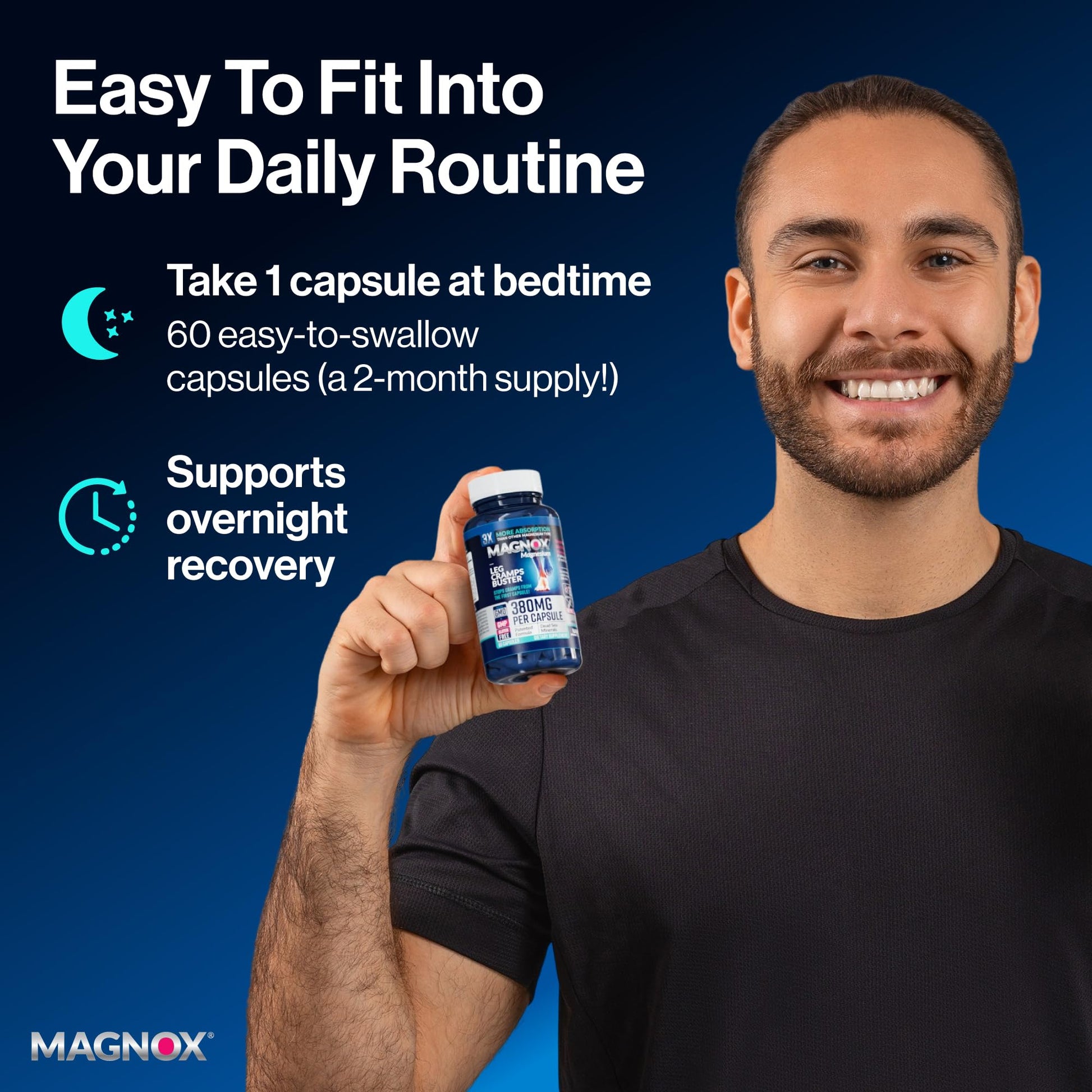 MAGNOX® Buster | Patented Clinically Tested 380mg Magnesium Supplement for Spasms & Leg Cramps at Night | One Capsule a Day for Almost Full Dosage | 3X More Absorption | Dead Sea Minerals (60 Caps) - Maple Wellness Supplements