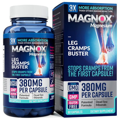 MAGNOX® Buster | Patented Clinically Tested 380mg Magnesium Supplement for Spasms & Leg Cramps at Night | One Capsule a Day for Almost Full Dosage | 3X More Absorption | Dead Sea Minerals (60 Caps) - Maple Wellness Supplements