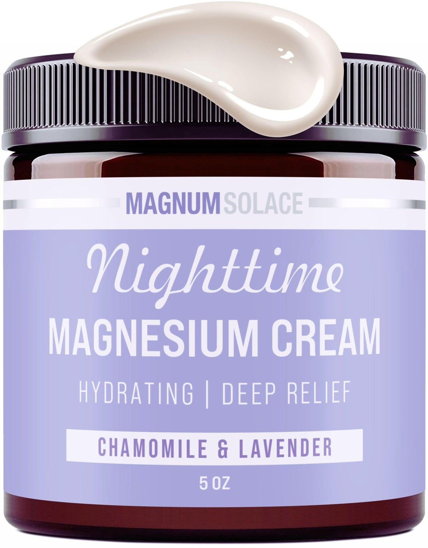 Magnum Solace Magnesium Lotion – Nighttime Magnesium Cream – Apply to Legs, Arms or Chest - Topical Magnesium Chloride – USA Made and Safe for Kids (Chamomile Lavender) - Maple Wellness Supplements